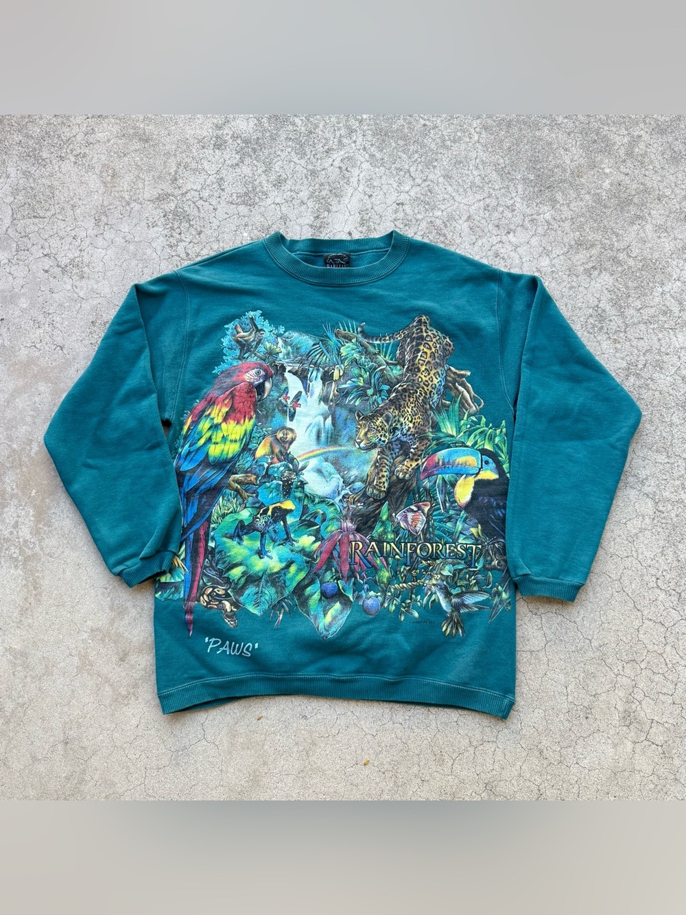 Vintage 90’s RAINFOREST ‘PAWS’  Habitat All Over Print Sweater Sz Medium